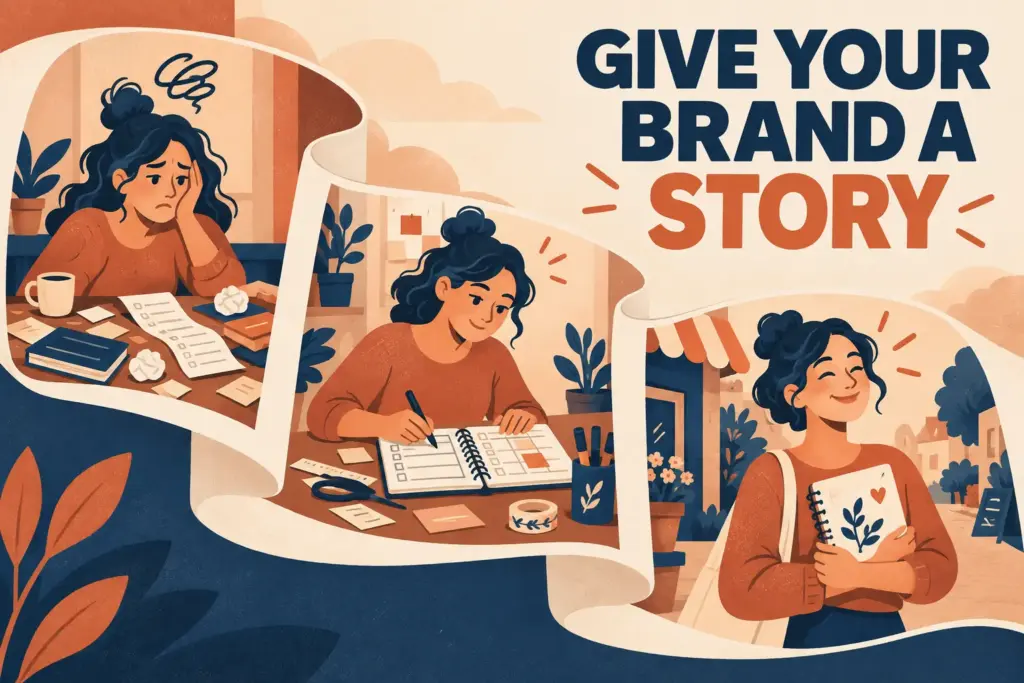 Give your brand a story: a customer's challenge, practical response and useful resolution form a connected narrative.